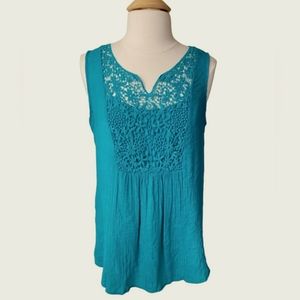 🌺 Spense Teal Lace Detail Tank Top XL